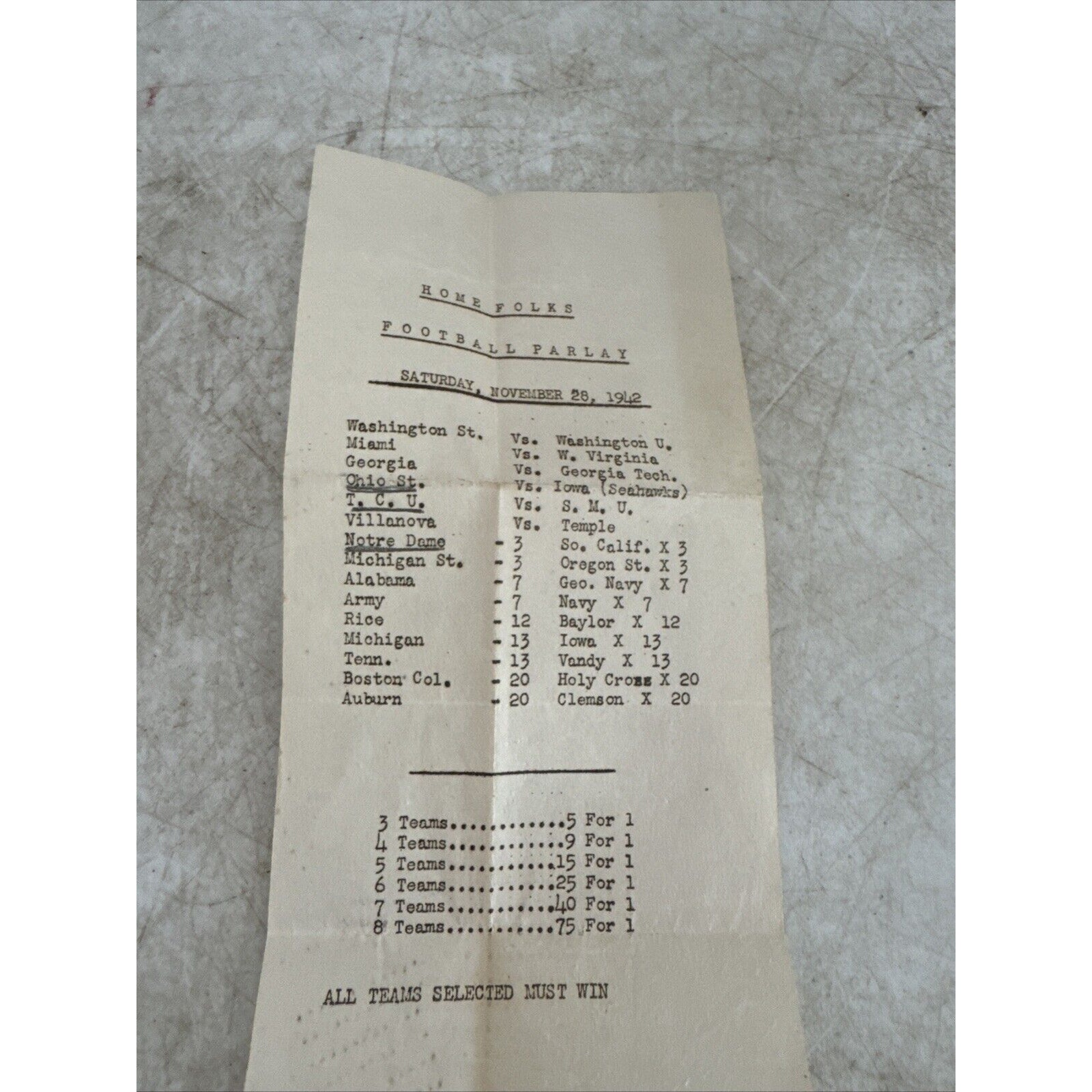 Vtg Ncaa Football Home Folks Football Parlay 1942 Alabama Crimson Tide Georgia
